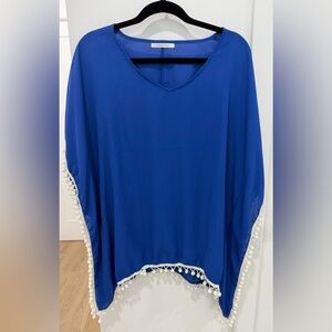 Chic Blue Swim Cover-Up with Tassel Trim